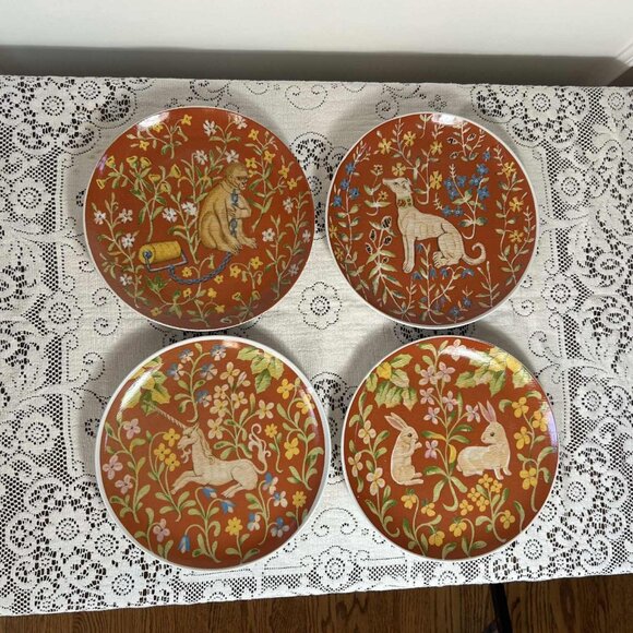 Seymour Mann Flemish Tapestry 8” Snack Plates - set of 4 - Picture 1 of 9